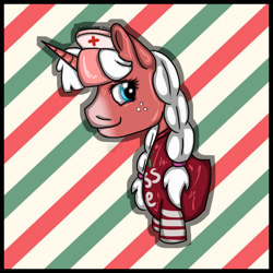 Size: 1024x1024 | Tagged: safe, artist:aurasinchaser, imported from derpibooru, oc, oc only, oc:nurse red, pony, unicorn, abstract background, bust, clothes, female, mare, solo