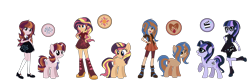 Size: 2600x856 | Tagged: safe, artist:gallantserver, artist:thepegasisterpony, imported from derpibooru, oc, oc:arpeggio twinkle, oc:everfree shine, oc:silver screen, oc:twilight stardust, pony, equestria girls, base used, cutie mark background, cutie mark on clothes, equestria girls ponified, family, female, half-siblings, hand on hip, magical lesbian spawn, offspring, parent:juniper montage, parent:sci-twi, parent:sonata dusk, parent:sunset shimmer, parents:scitwishimmer, parents:sunata, ponified, siblings, simple background, sisters, transparent background