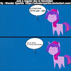 Size: 768x768 | Tagged: safe, artist:wonderschwifty, imported from derpibooru, oc, oc only, oc:wonder sparkle, alicorn, pony, 1000 hours in ms paint, alicorn oc, comic, dialogue, engrish, female, mare, pointy ponies, simple background, that time of the month