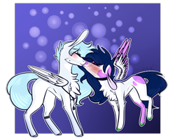 Size: 2928x2307 | Tagged: safe, artist:sweetmelon556, imported from derpibooru, oc, oc only, oc:feather cloud, oc:morana, pegasus, pony, blushing, female, high res, kissing, mare, multicolored hair