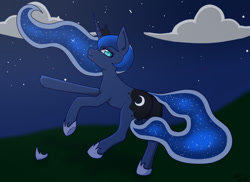Size: 1575x1149 | Tagged: safe, artist:chagold, imported from derpibooru, princess luna, cloud, female, night, solo, starry night