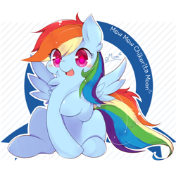 Size: 1000x1000 | Tagged: safe, artist:chikoritamoon, imported from derpibooru, rainbow dash, pony, blushing, chest fluff, chubby, cute, dashabetes, female, mare, open mouth, raised hoof, simple background, sitting, smiling, solo, spread wings, white background, wings