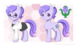 Size: 1500x900 | Tagged: safe, artist:jdan-s, imported from derpibooru, oc, oc only, oc:doctor violet, pony, unicorn, bow, business suit, businessmare, clothes, cute, cutie mark, female, glasses, lab coat, mare, ocbetes, ponytail, ribbon, skirt, skirt suit, solo, suit