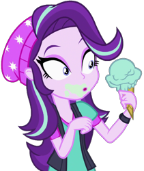 Size: 1729x2048 | Tagged: safe, artist:thebarsection, imported from derpibooru, starlight glimmer, equestria girls, mirror magic, spoiler:eqg specials, beanie, clothes, dessert, female, food, hat, ice cream, ice cream cone, open mouth, simple background, solo, transparent background, vector, vest