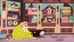 Size: 1280x720 | Tagged: safe, imported from derpibooru, screencap, raspberry vinaigrette, earth pony, pony, discordant harmony, bits, coin, female, mare, money, solo