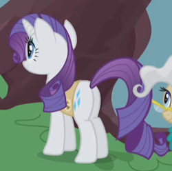 Size: 344x341 | Tagged: safe, imported from derpibooru, screencap, rarity, winter wrap up, butt, cropped, plot