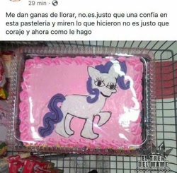 Size: 600x587 | Tagged: safe, imported from derpibooru, rarity, abstract, abstract art, cake, food, irl, modern art, nailed it, photo, spanish, stylistic suck, text, translated in the comments, wat, you had one job