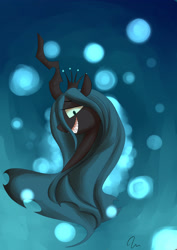 Size: 2480x3507 | Tagged: safe, artist:passigcamel, imported from derpibooru, queen chrysalis, changeling, changeling queen, female, grin, sharp teeth, smiling, solo, teeth