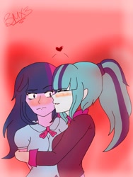Size: 768x1024 | Tagged: safe, artist:brickercupmasterx3, imported from derpibooru, sonata dusk, twilight sparkle, equestria girls, rainbow rocks, breasts, busty sonata dusk, crack shipping, female, lesbian, shipping, twilight headsparkle, twinata