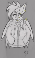 Size: 2025x3343 | Tagged: safe, artist:php122, artist:wingedthoughts, imported from derpibooru, rainbow dash, pegasus, pony, clothes, ear piercing, female, hoodie, nose piercing, piercing, punk, solo, tongue out, tongue piercing, traditional art, wing piercing