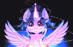 Size: 1190x770 | Tagged: safe, artist:kawaiipony2, imported from derpibooru, twilight sparkle, twilight sparkle (alicorn), alicorn, pony, colored pupils, female, glowing horn, magic, shoulder fluff, simple background, solo, spread wings
