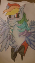 Size: 1080x1920 | Tagged: safe, artist:brainiac, imported from derpibooru, rainbow dash, pony, blushing, colored pencil drawing, female, necktie, solo, traditional art