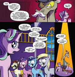 Size: 1043x1070 | Tagged: safe, artist:andypriceart, idw, imported from derpibooru, accord, ace, ace point, amethyst star, derpy hooves, discord, minuette, sparkler, starlight glimmer, pony, chaos theory (arc), spoiler:comic, spoiler:comic50, accord (arc), brainwashed, conclusion: and chaos into the order came, lip bite, sad