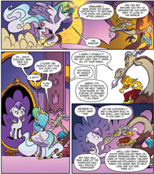 Size: 953x1080 | Tagged: safe, artist:jay fosgitt, idw, imported from derpibooru, discord, princess celestia, alicorn, draconequus, pegasus, pony, for the pony who has everything, spoiler:comic, spoiler:comic50, mirror, transformation