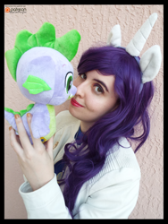 Size: 3456x4608 | Tagged: safe, artist:krazykari, imported from derpibooru, rarity, spike, dragon, human, absurd resolution, build-a-bear, clothes, cosplay, costume, irl, irl human, photo, plushie, pony ears