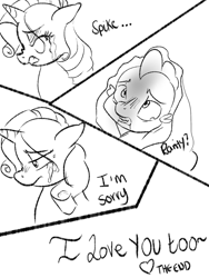 Size: 1024x1360 | Tagged: safe, artist:mrscurlystyles, imported from derpibooru, rarity, spike, dragon, comic:love letters, comic, crying, cute, male, shipping, sparity, straight