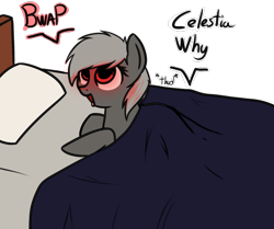 Size: 1280x1070 | Tagged: safe, artist:neuro, imported from derpibooru, oc, oc only, oc:alarmie, alarm clock pony, object pony, original species, pony, alarm, alarm clock, bed, clock, female, glowing eyes, implied anon, mare, ponified, solo, tongue out