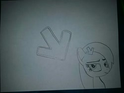 Size: 800x600 | Tagged: safe, artist:milo(german), imported from derpibooru, oc, oc only, oc:downvote, earth pony, pony, derpibooru, derpibooru ponified, downvote's downvotes, meta, ponified, smirk, solo, traditional art