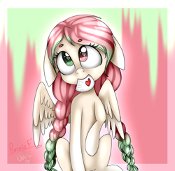 Size: 2605x2549 | Tagged: safe, artist:punzieflower2002, artist:t0xxicart, imported from derpibooru, oc, oc only, pegasus, pony, collaboration, female, floppy ears, heart, heart eyes, heterochromia, love letter, mare, raised hoof, sitting, solo, wingding eyes