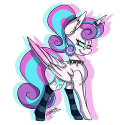 Size: 1024x1024 | Tagged: safe, artist:yupinapegasus, imported from derpibooru, princess flurry heart, alicorn, pony, choker, clothes, ear piercing, female, horn ring, lidded eyes, older, piercing, princess emo heart, simple background, socks, solo, spiked choker, striped socks, transparent background, watermark