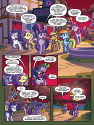 Size: 720x960 | Tagged: safe, artist:tonyfleecs, idw, imported from derpibooru, applejack, fluttershy, pinkie pie, rainbow dash, rarity, spike, twilight sparkle, alicorn, dragon, earth pony, pegasus, pony, unicorn, from the shadows, spoiler:comic, spoiler:comic51, comic, evening, female, male, mane seven, mane six, mare, official comic, preview, speech bubble, sunset, the bride of frankenstein, twilight sparkle (alicorn)