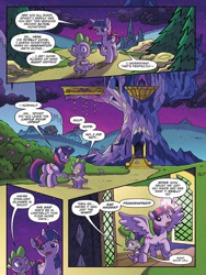 Size: 720x960 | Tagged: safe, artist:tonyfleecs, idw, imported from derpibooru, spike, twilight sparkle, alicorn, dragon, pony, from the shadows, spoiler:comic, spoiler:comic51, comic, duo, female, male, mare, official comic, preview, speech bubble, spread wings, twilight sparkle (alicorn), twilight's castle, wings