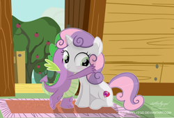 Size: 4709x3208 | Tagged: safe, artist:shutterflyeqd, imported from derpibooru, spike, sweetie belle, dragon, absurd resolution, cute, cutie mark, diasweetes, hug, male, shipping, spikebelle, straight, the cmc's cutie marks