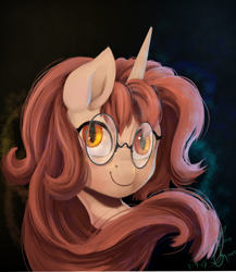 Size: 1024x1182 | Tagged: safe, artist:joan-grace, imported from derpibooru, oc, oc only, pony, unicorn, bust, female, glasses, mare, portrait, solo