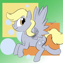 Size: 894x894 | Tagged: safe, artist:themeganut, imported from derpibooru, derpy hooves, pegasus, pony, bubble, female, mare, solo, watermark