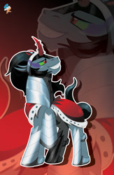 Size: 587x900 | Tagged: safe, artist:stamayostudio, imported from derpibooru, king sombra, pony, grin, male, raised hoof, smiling, solo, zoom layer