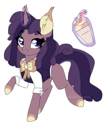 Size: 1541x1809 | Tagged: safe, artist:lnspira, imported from derpibooru, oc, oc only, pony, unicorn, clothes, ear fluff, female, magic, mare, milkshake, raised hoof, simple background, solo, transparent background