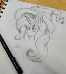 Size: 969x1095 | Tagged: safe, artist:pepperscratch, imported from derpibooru, trixie, pony, unicorn, bust, female, mare, monochrome, photo, portrait, sketch, solo, traditional art