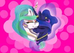 Size: 1660x1201 | Tagged: safe, artist:biskhuit, imported from derpibooru, princess celestia, princess luna, bust, cute, cutelestia, lunabetes, nuzzling, portrait, sisters, sweet dreams fuel