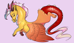 Size: 1024x591 | Tagged: safe, artist:loryska, imported from derpibooru, oc, oc only, oc:larkspur, draconequus, hybrid, interspecies offspring, offspring, parent:discord, parent:fluttershy, parents:discoshy, simple background, solo
