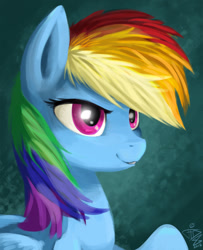 Size: 1300x1600 | Tagged: safe, artist:fidzfox, imported from derpibooru, rainbow dash, pony, bust, female, grin, portrait, smiling, solo