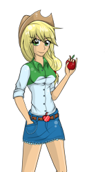 Size: 1895x2991 | Tagged: safe, artist:gerardwei, imported from derpibooru, applejack, equestria girls, apple, female, food, simple background, smiling, solo, transparent background