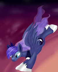 Size: 1600x2000 | Tagged: safe, artist:huffy26, imported from derpibooru, princess luna, alicorn, pony, female, flying, solo, stars, twilight (astronomy)