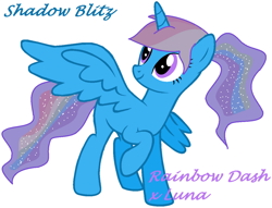 Size: 1024x781 | Tagged: safe, artist:supercambolicious, imported from derpibooru, oc, oc only, alicorn, pony, alicorn oc, magical lesbian spawn, offspring, parent:princess luna, parent:rainbow dash, parents:lunadash, solo