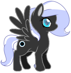 Size: 764x786 | Tagged: safe, artist:supercambolicious, imported from derpibooru, oc, oc only, oc:winter shade, pegasus, pony, blind, magical lesbian spawn, offspring, parent:oc:nyx, parent:oc:snowdrop, parents:oc x oc, parents:snownyx, simple background, solo, white background