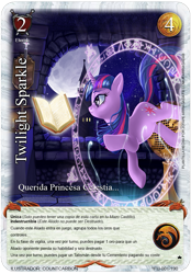 Size: 709x1016 | Tagged: safe, artist:countcarbon, imported from derpibooru, twilight sparkle, pony, book, card, card game, female, floating, game, magic, magic circle, mitos y leyendas tcg, moon, myths and legends tcg, night, runes, smiling, solo, spanish, tcg, telekinesis, trading card, trading card edit, trading card game, window, wrong aspect ratio