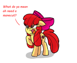 Size: 1251x1018 | Tagged: safe, artist:starlightflopple, imported from derpibooru, apple bloom, pony, dialogue, female, long hair, simple background, solo, white background