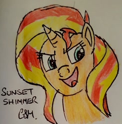 Size: 1320x1348 | Tagged: safe, artist:rapidsnap, imported from derpibooru, sunset shimmer, pony, unicorn, bust, female, solo, traditional art