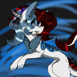 Size: 2560x2560 | Tagged: safe, artist:brokensilence, imported from derpibooru, oc, oc only, oc:mira songheart, draconequus, >:p, chest fluff, cute, draconequified, feather, horns, paws, ponytail, solo, species swap