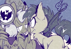 Size: 930x640 | Tagged: safe, artist:asprin white rabbit, imported from derpibooru, princess luna, oc, oc:sunshine smiles (egophiliac), alicorn, bat pony, pony, moonstuck, annoyed, blushing, cartographer's cap, eyepatch, filly, fluffy, frown, glare, hat, heart, lidded eyes, looking at you, shipping denied, sign, spread wings, wing hands, woona, younger