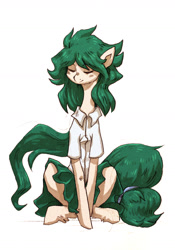 Size: 1000x1427 | Tagged: safe, artist:koviry, imported from derpibooru, oc, oc only, pony, clothes, colored sketch, commission, eyes closed, simple background, sitting, solo, traditional art, white background