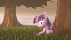 Size: 1280x720 | Tagged: safe, artist:scientsit, imported from derpibooru, twilight sparkle, alicorn, pony, 3d, female, grass, reflective, sad, solo, source filmmaker, tree, twilight sparkle (alicorn)