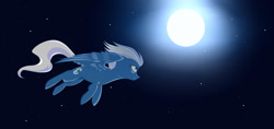 Size: 1280x605 | Tagged: safe, artist:skkrat, imported from derpibooru, night glider, pony, female, flying, full moon, moon, night, solo