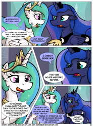 Size: 1400x1900 | Tagged: safe, artist:moemneop, imported from derpibooru, princess celestia, princess luna, alicorn, pony, comic:shifting changelings lies and truths, comic