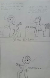 Size: 836x1280 | Tagged: safe, artist:downhillcarver, artist:downhillcarver-art, imported from derpibooru, oc, oc only, oc:downhillcarver, earth pony, pony, comic, diary comic, mechanic, pencil, pencil drawing, traditional art