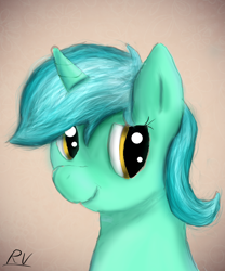 Size: 3200x3840 | Tagged: safe, artist:rainyvisualz, imported from derpibooru, lyra heartstrings, pony, unicorn, bust, female, hair, portrait, shy, smiling, solo